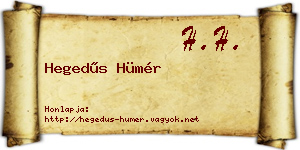 Hegedűs Hümér névjegykártya